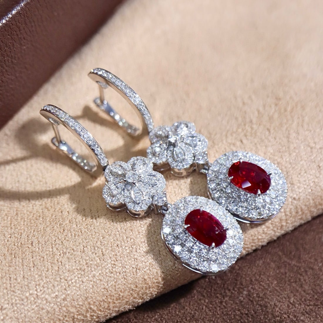 14k Gold 2.19 Ctw Natural Ruby & Diamond Earrings - 5