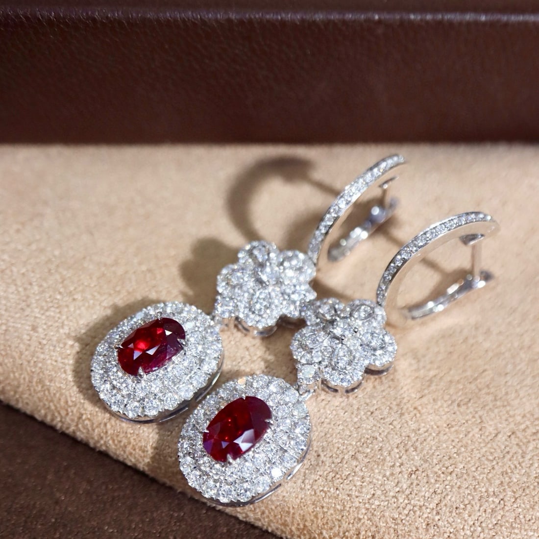 14k Gold 2.19 Ctw Natural Ruby & Diamond Earrings - 7