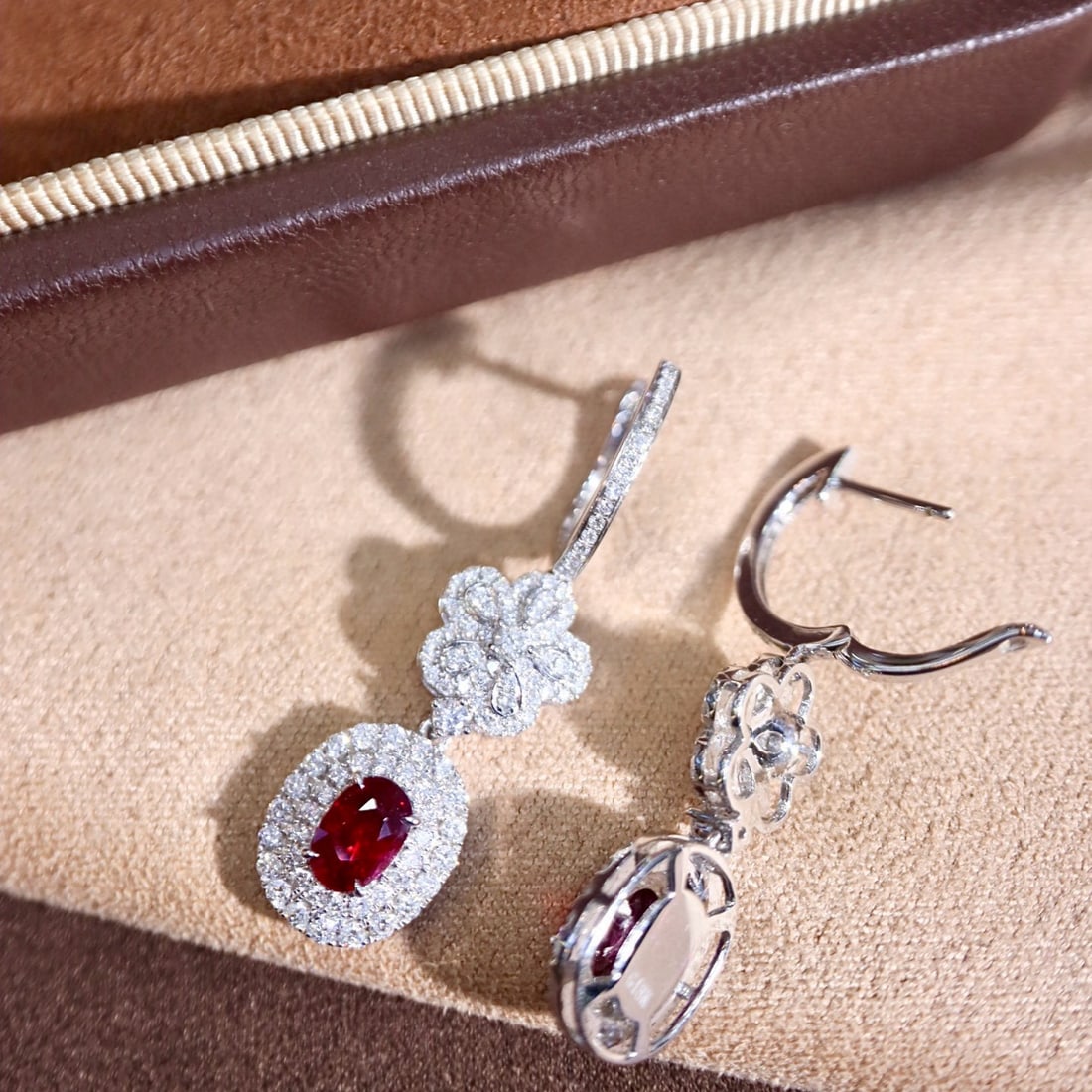 14k Gold 2.19 Ctw Natural Ruby & Diamond Earrings - 8