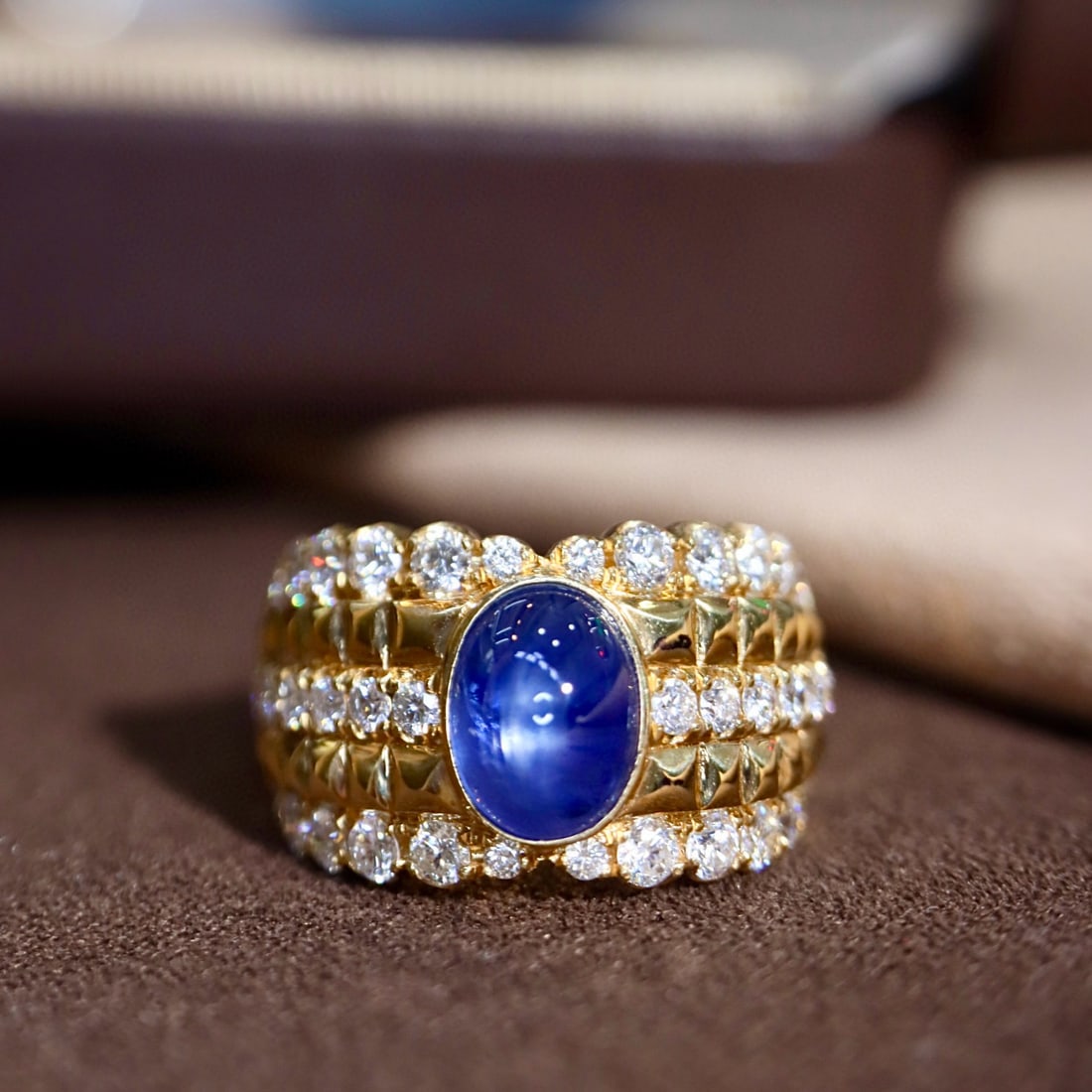 14k Gold 3.31 Ctw Natural Star Sapphire & Diamond Ring (1 of 9)