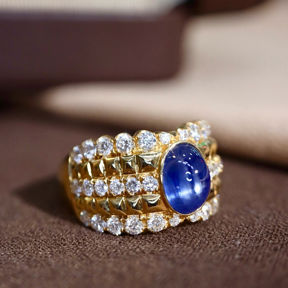 14k Gold 3.31 Ctw Natural Star Sapphire & Diamond Ring - 2