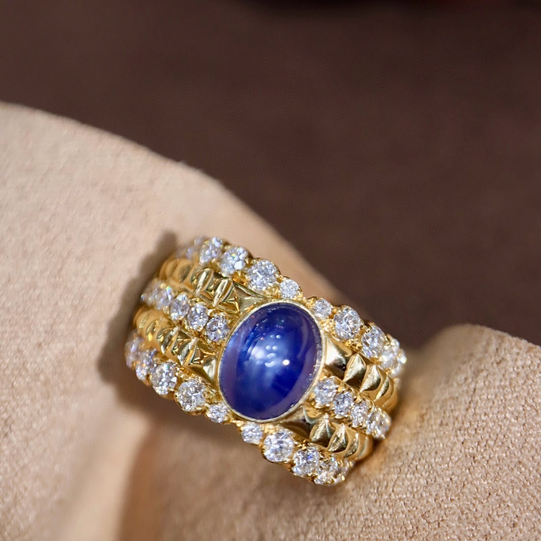 14k Gold 3.31 Ctw Natural Star Sapphire & Diamond Ring - 5