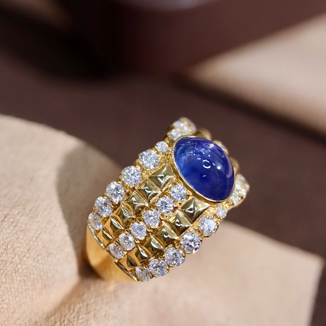 14k Gold 3.31 Ctw Natural Star Sapphire & Diamond Ring - 7