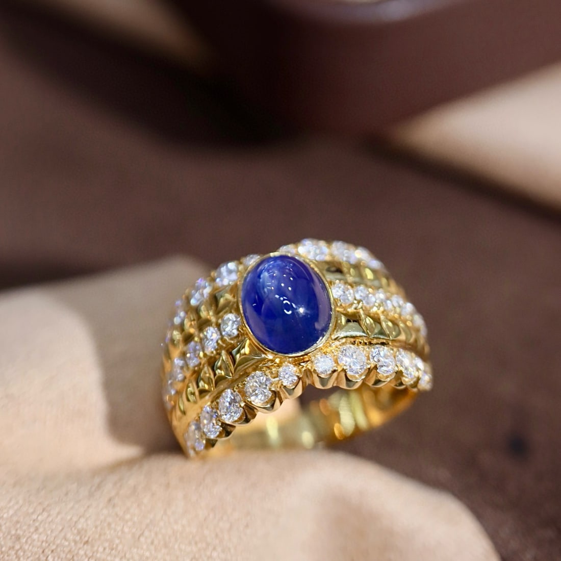 14k Gold 3.31 Ctw Natural Star Sapphire & Diamond Ring - 8