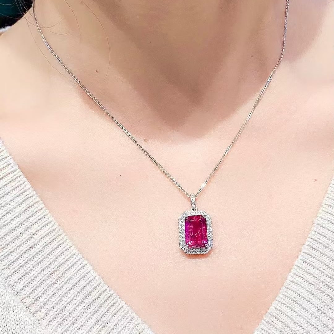 14k Gold 4.1 Ct Natural Tourmaline & Diamond Pendant( Without Chain ) - 2