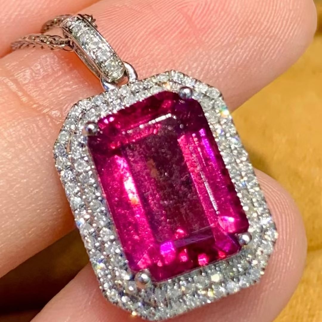 14k Gold 4.1 Ct Natural Tourmaline & Diamond Pendant( Without Chain ) - 3