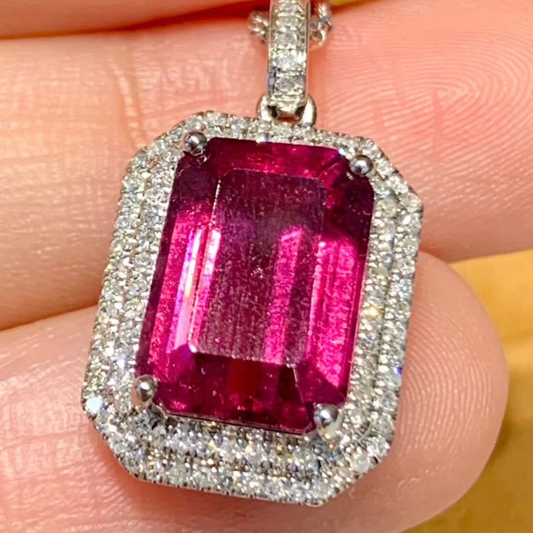 14k Gold 4.1 Ct Natural Tourmaline & Diamond Pendant( Without Chain ) - 5