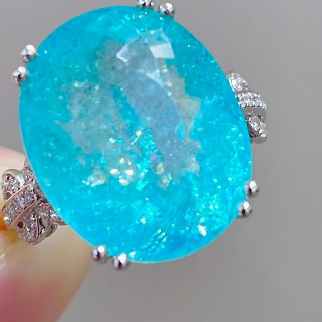 14k Gold 14.13 Ctw Natural Paraiba Tourmaline & Diamond Ring - 5