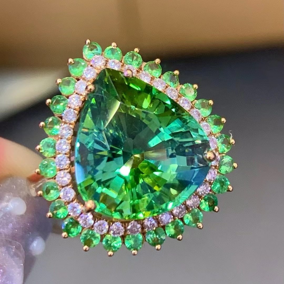 14k Gold 9.0 Ct Natural Tourmaline & Diamond Ring - 2