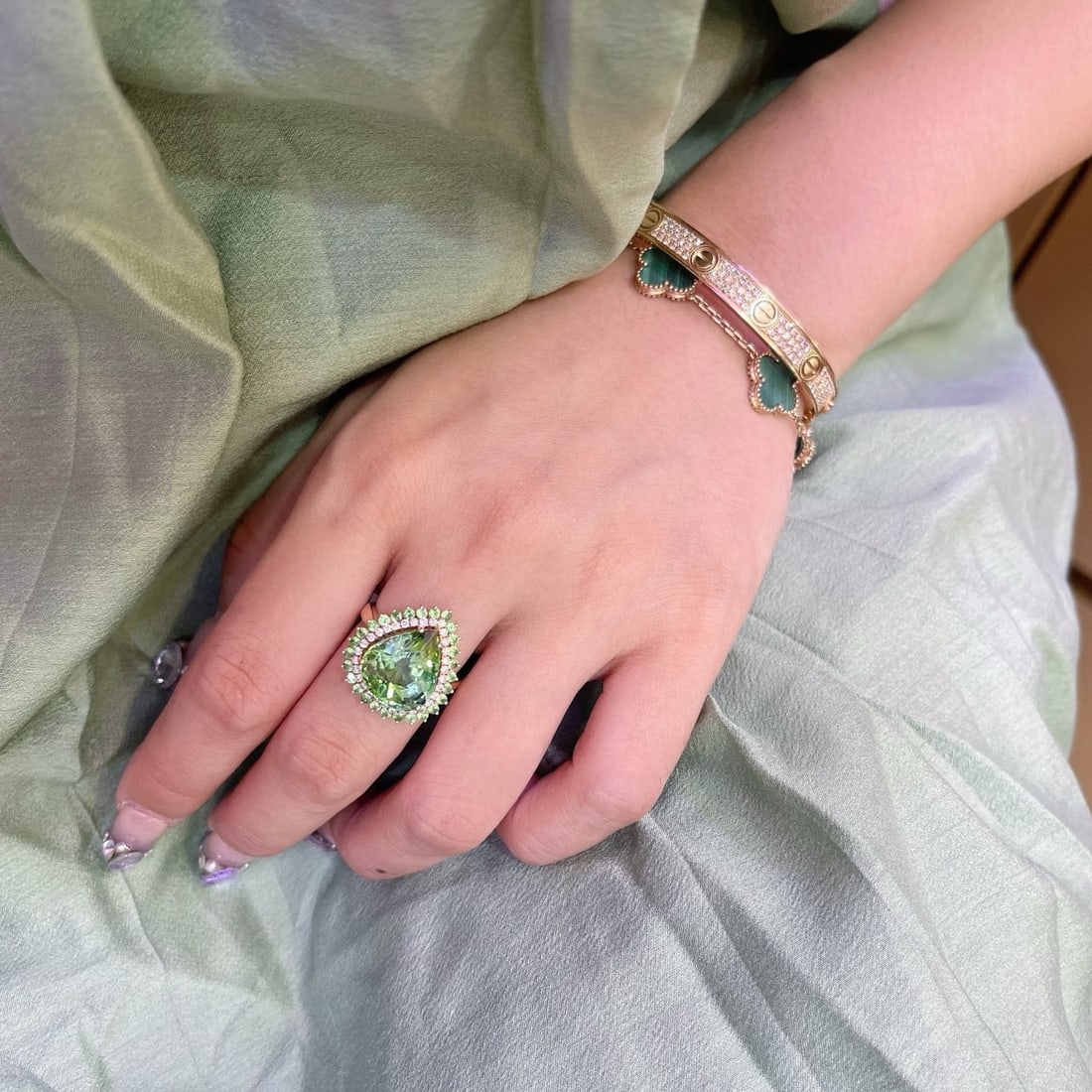 14k Gold 9.0 Ct Natural Tourmaline & Diamond Ring - 4