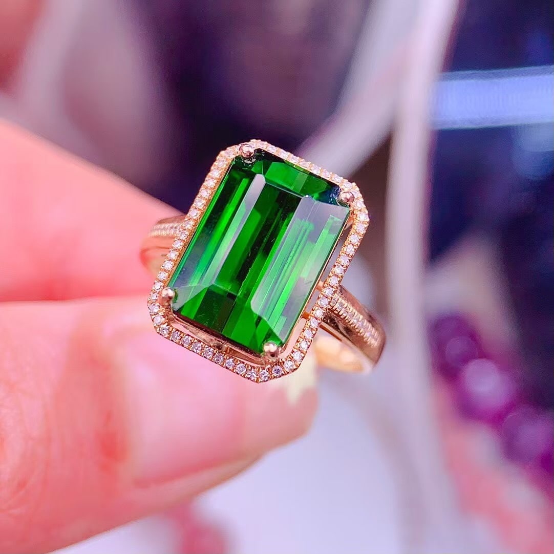 14k Gold 7.5 Ct Natural Tourmaline & Diamond Ring - 2