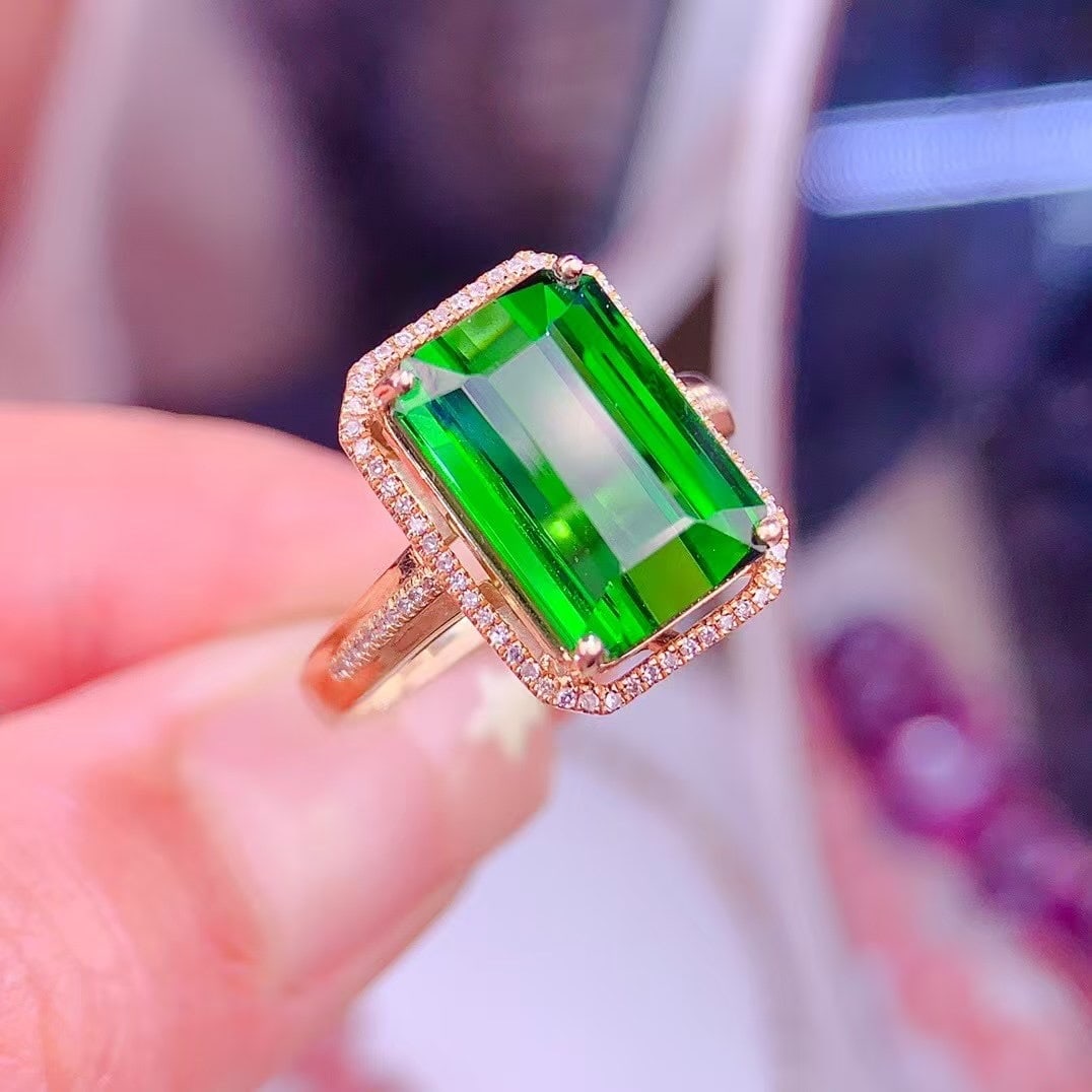 14k Gold 7.5 Ct Natural Tourmaline & Diamond Ring - 3