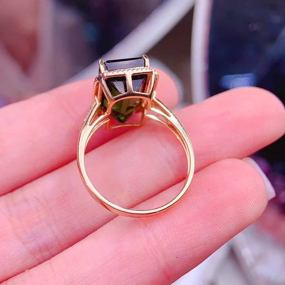14k Gold 7.5 Ct Natural Tourmaline & Diamond Ring - 4