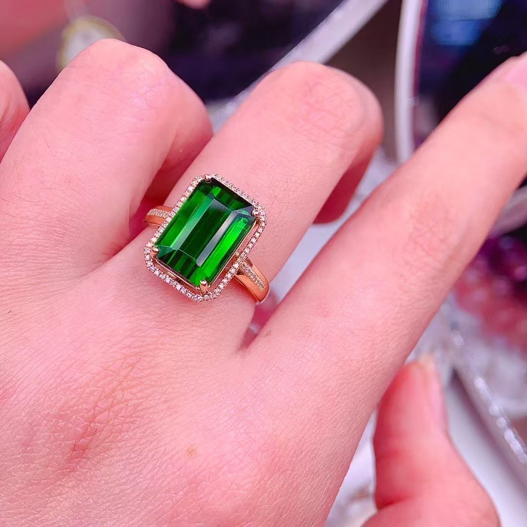 14k Gold 7.5 Ct Natural Tourmaline & Diamond Ring - 5