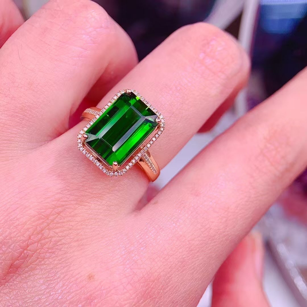 14k Gold 7.5 Ct Natural Tourmaline & Diamond Ring - 6