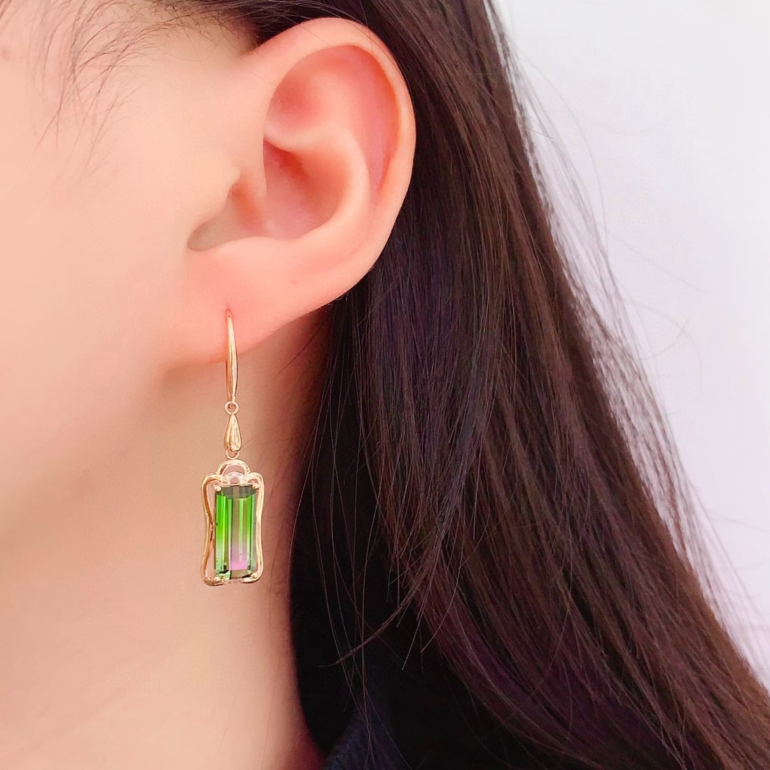 14k Gold 6.2 Ct Natural Tourmaline & Diamond Earrings - 5