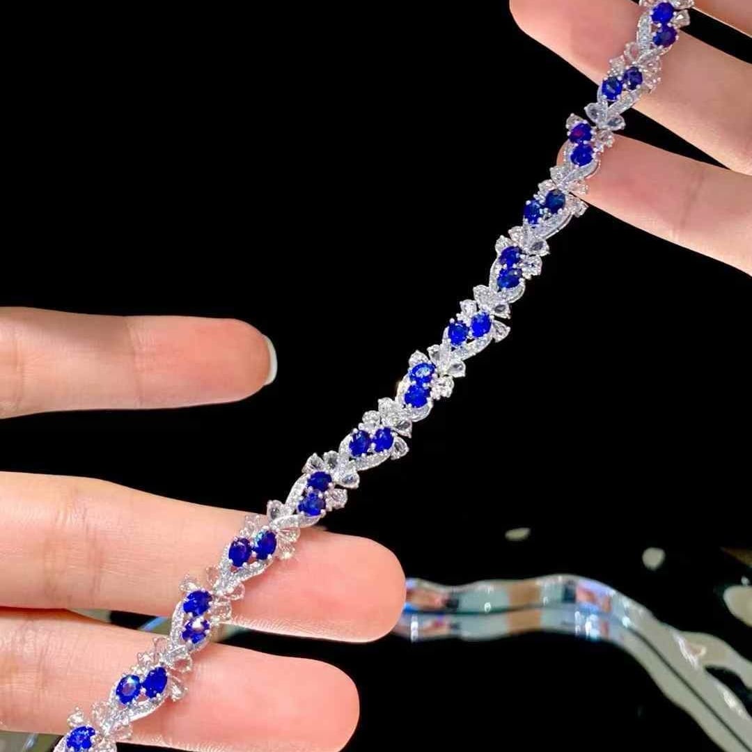 14k Gold 5.9 Ct Natural Sapphire & Diamond & Sapphire Bracelet - 3