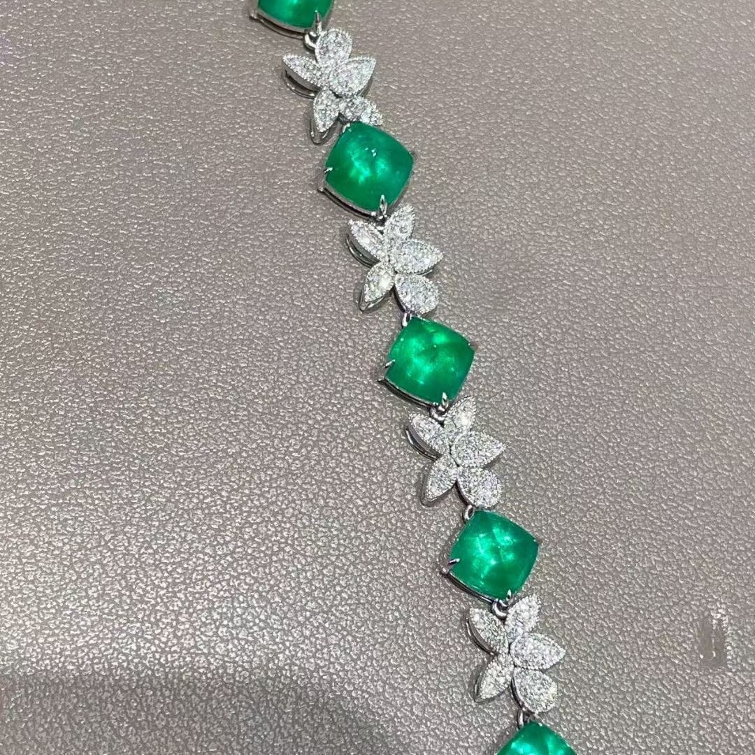 14k Gold 13.56 Ctw Vivid Green Natural Emerald & Diamond Bracelet - 4