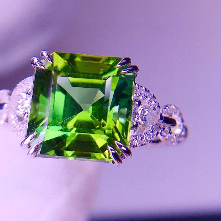 14k Gold 3.95 Ct Natural Tourmaline & Diamond Ring - 2