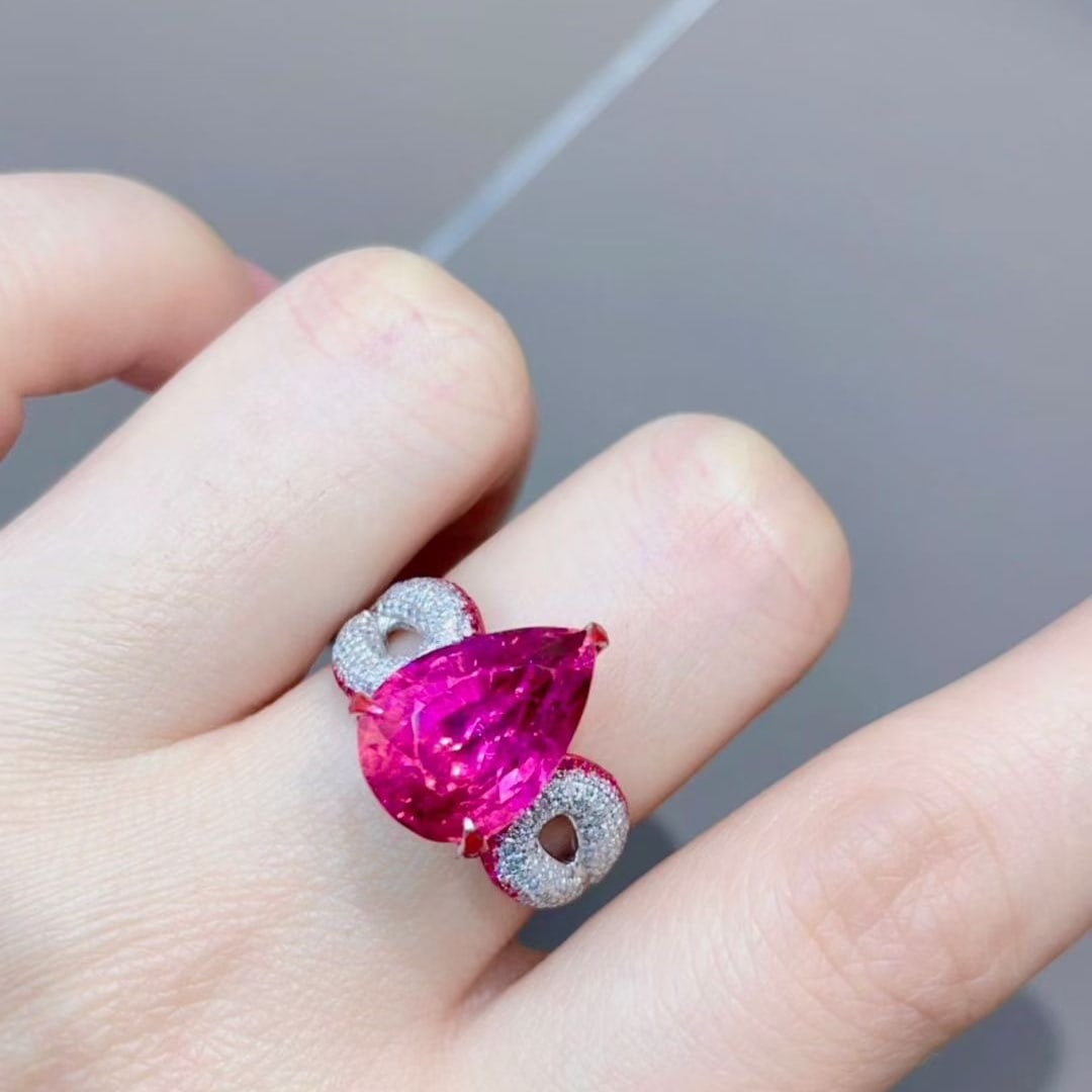 14k Gold 7.5 Ct Natural Tourmaline & Diamond Ring - 3