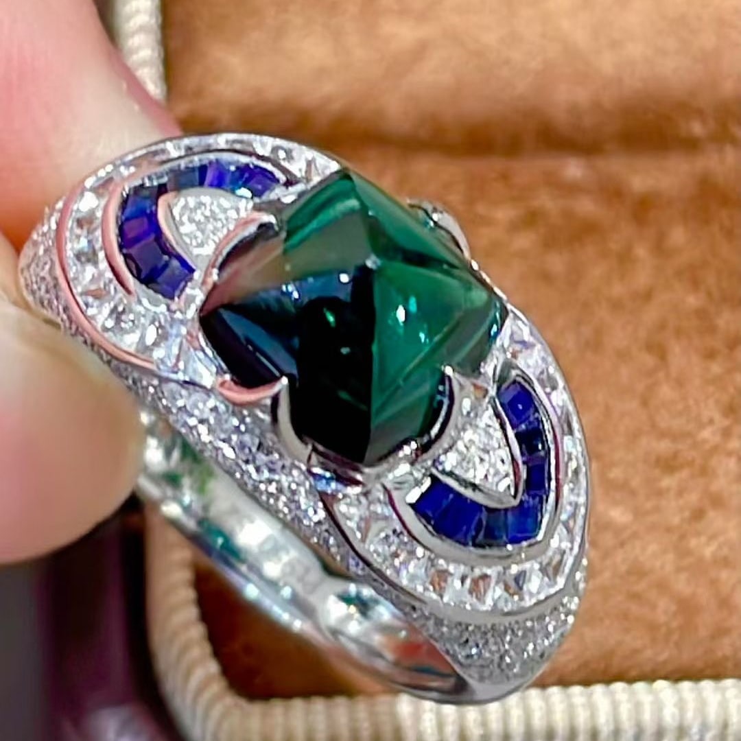 14k Gold 2.43 Ct Natural Tourmaline & Diamond & Sapphire Ring - 3