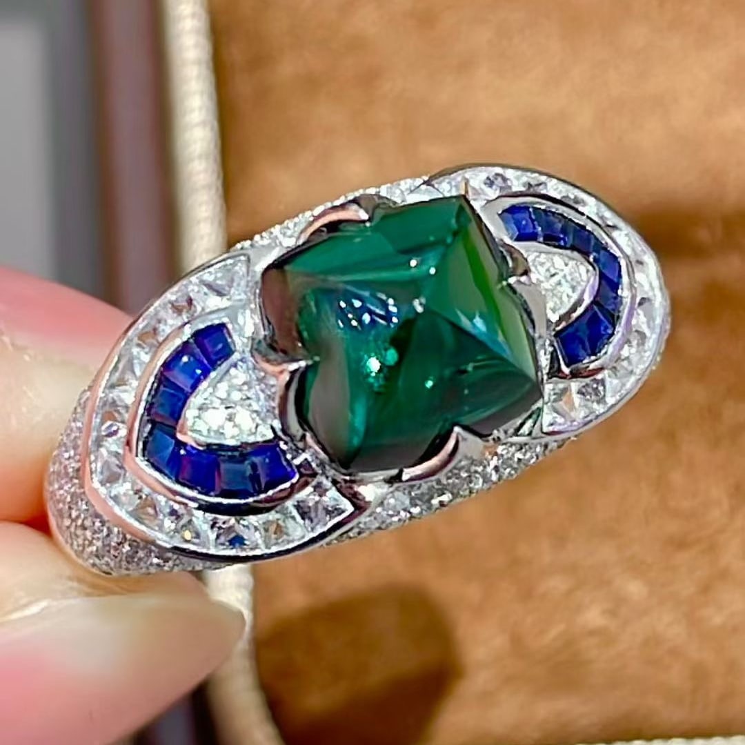 14k Gold 2.43 Ct Natural Tourmaline & Diamond & Sapphire Ring - 4