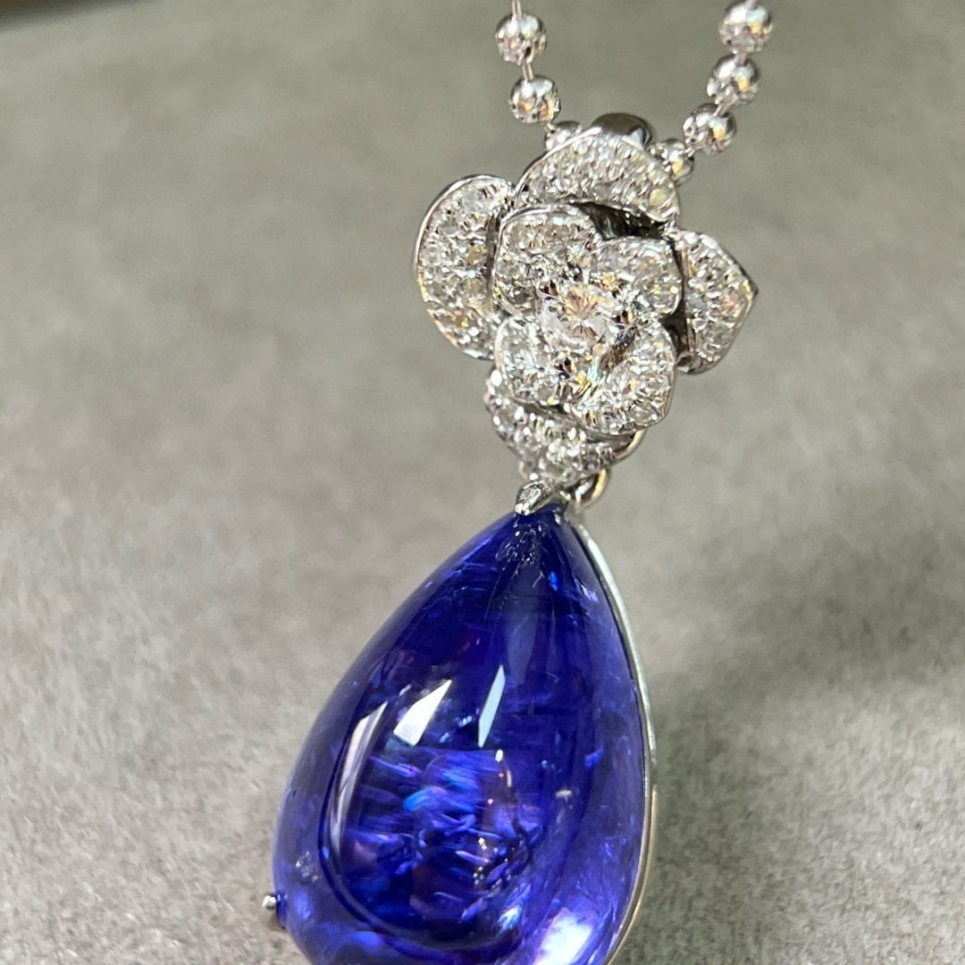 14k Gold 11.61 Ctw Natural Tanzanite & Diamond Pendant( Without Chain ) - 2