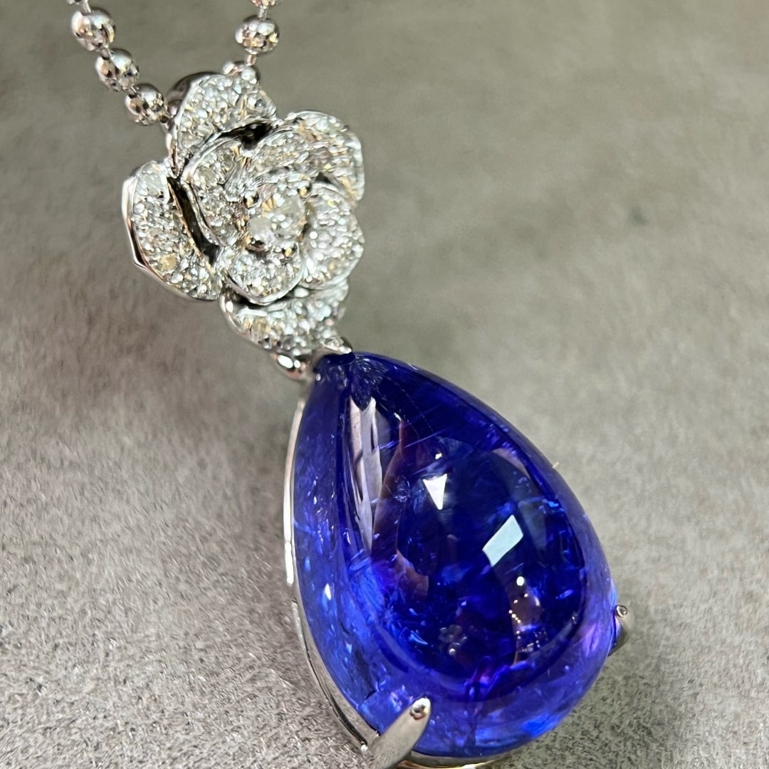 14k Gold 11.61 Ctw Natural Tanzanite & Diamond Pendant( Without Chain ) - 3