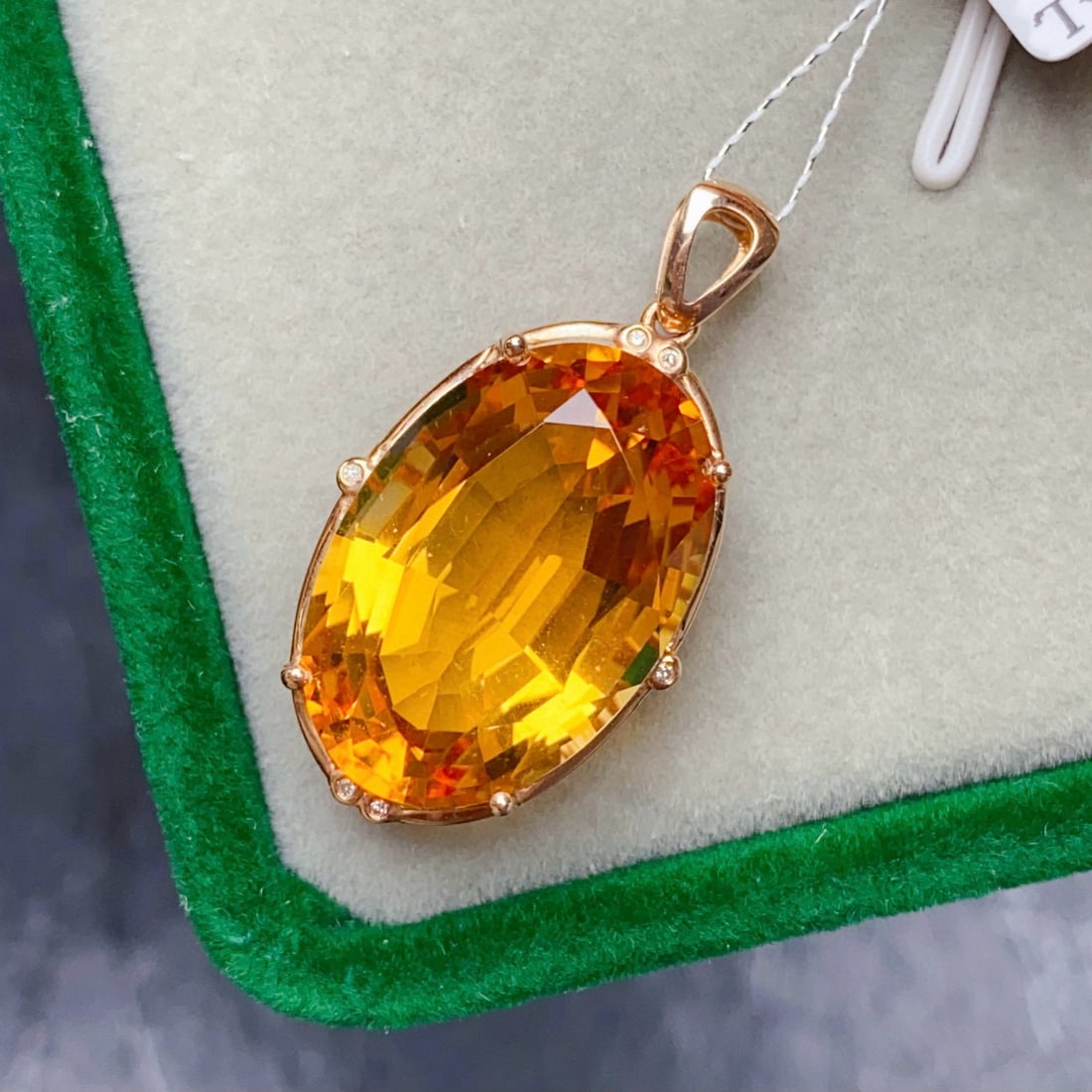 14k Gold 18.27 Ctw Natural Citrine & Diamond Pendant( Without Chain ) - 2