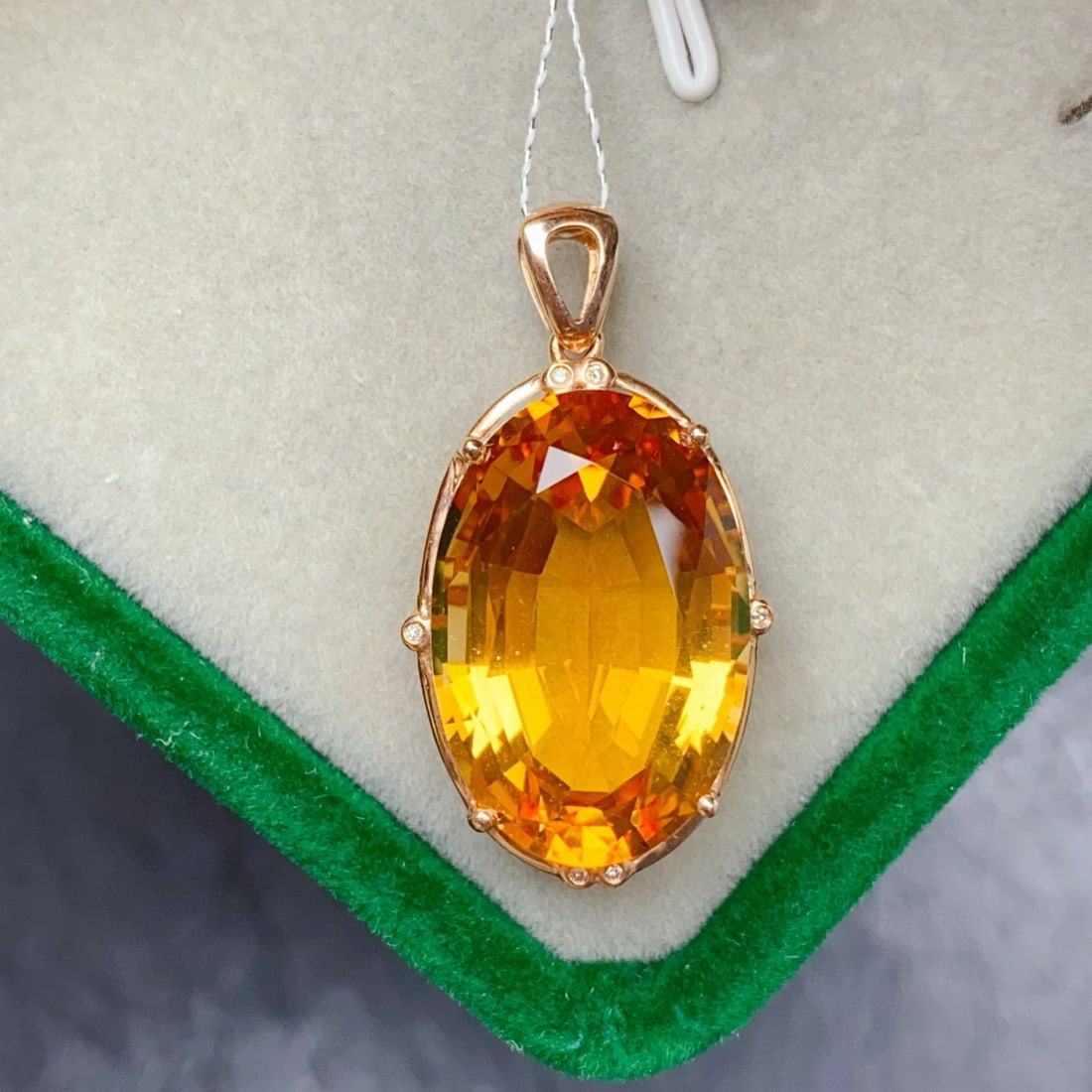 14k Gold 18.27 Ctw Natural Citrine & Diamond Pendant( Without Chain ) - 3