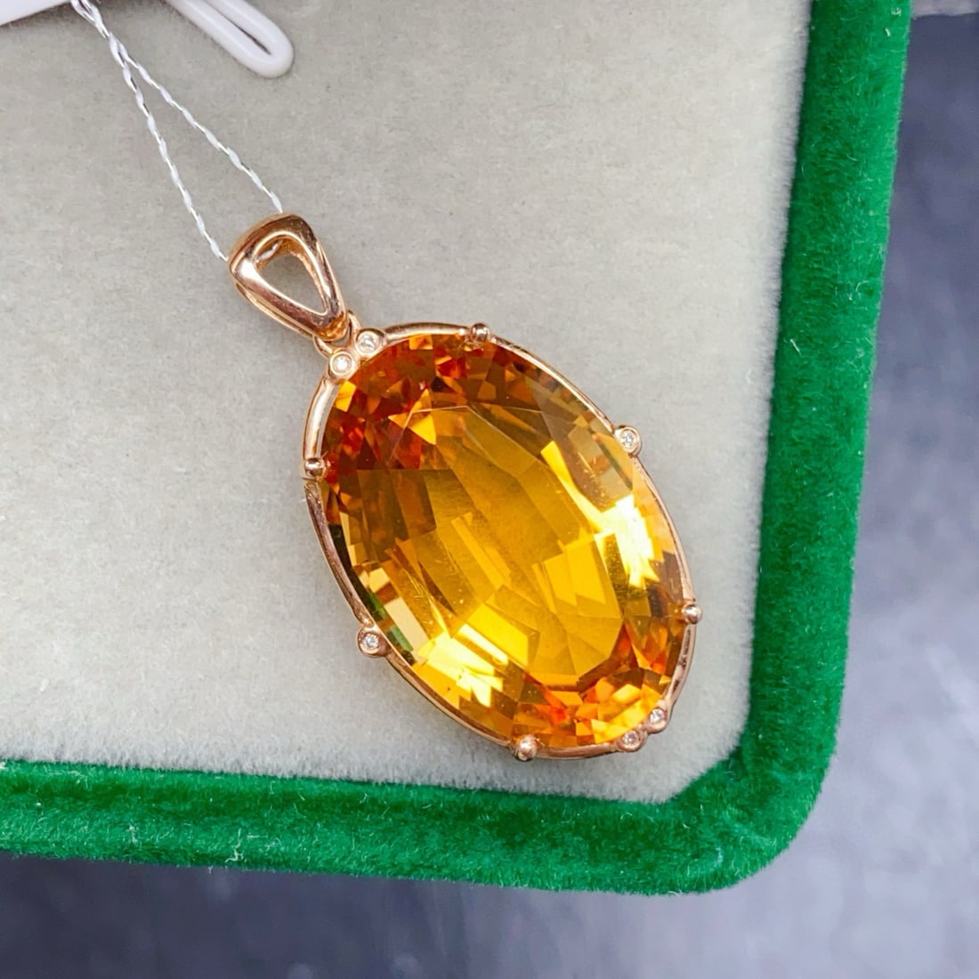 14k Gold 18.27 Ctw Natural Citrine & Diamond Pendant( Without Chain ) - 4