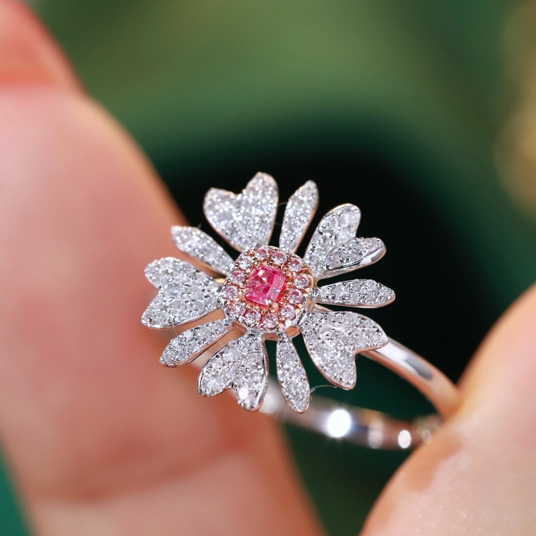 14k Gold 0.45 Ctw Natural Pink Diamond & Diamond & Flowers Ring (1 of 9)