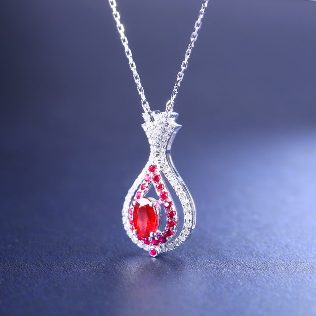 14k Gold 0.54 Ctw Natural Ruby & Diamond Necklace - 2