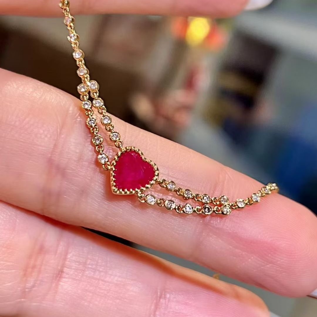 14k Gold 1.00 Ctw Natural Ruby & Diamond Necklace - 3