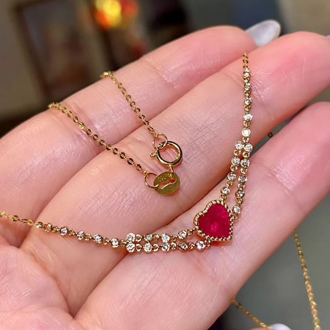 14k Gold 1.00 Ctw Natural Ruby & Diamond Necklace - 5
