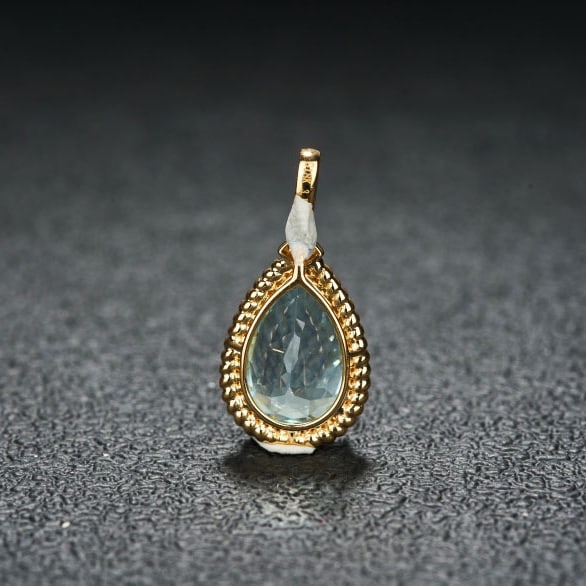 14k Gold 3.18 Ct Natural Aquamarine & Diamond Pendant( Without Chain ) - 5