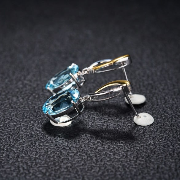 14k Gold 5.8 Ct Natural Aquamarine Earrings - 4