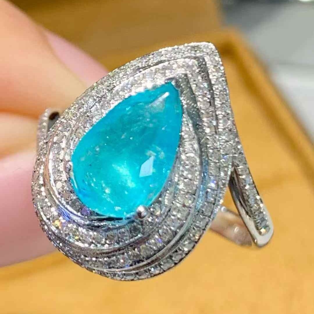 14k Gold 1.3 Ct Natural Paraiba Tourmaline & Diamond Ring - 2