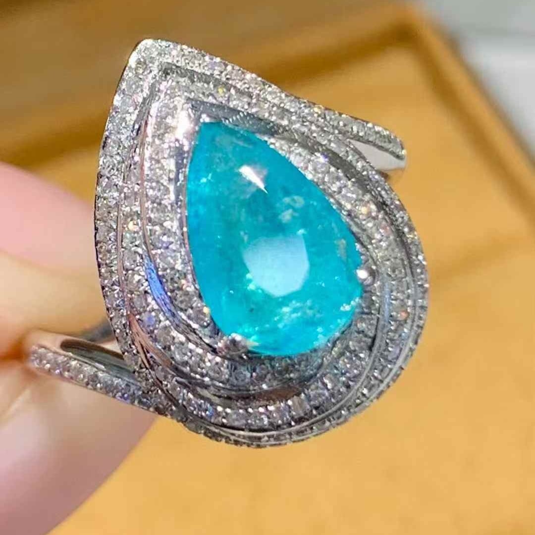 14k Gold 1.3 Ct Natural Paraiba Tourmaline & Diamond Ring - 3