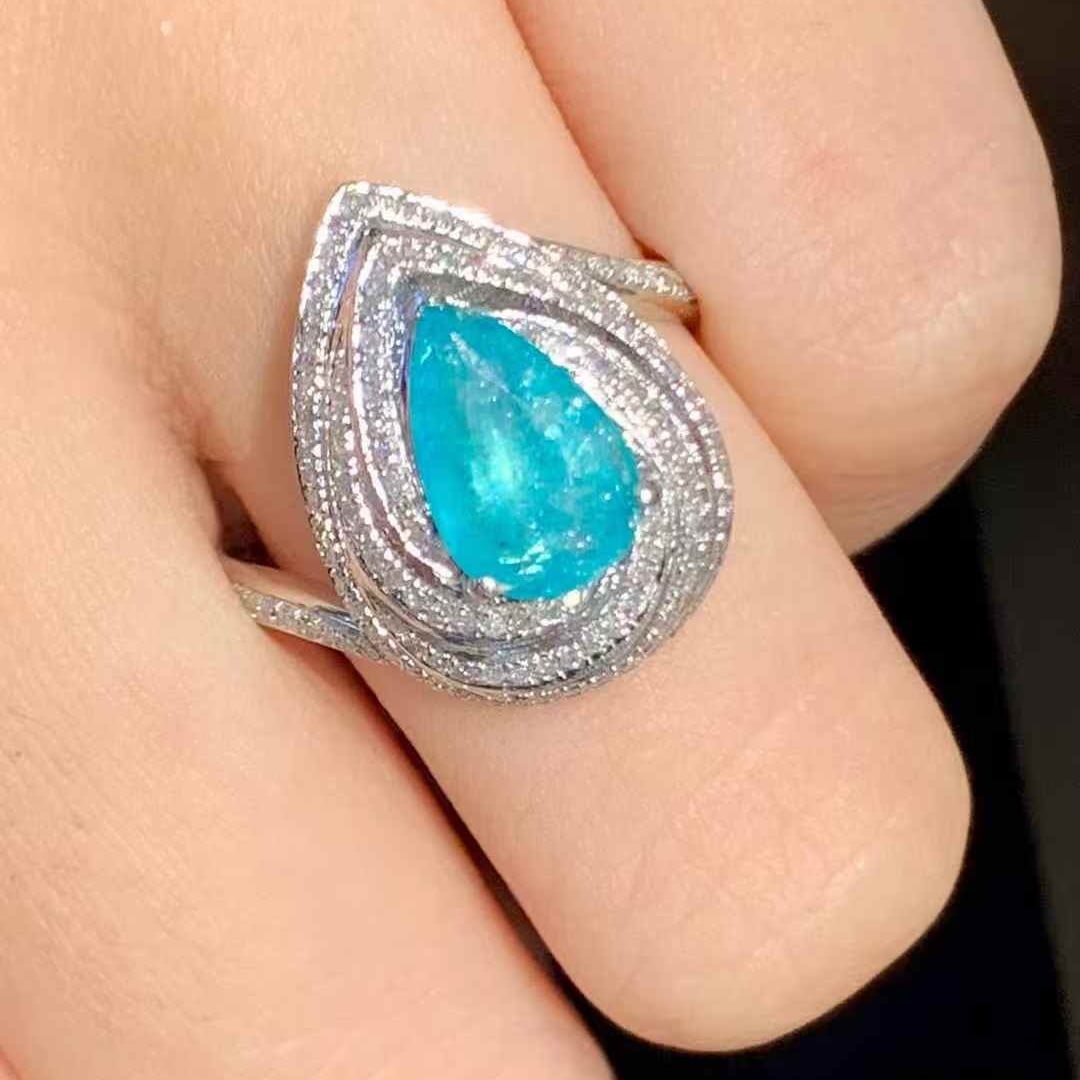 14k Gold 1.3 Ct Natural Paraiba Tourmaline & Diamond Ring - 4