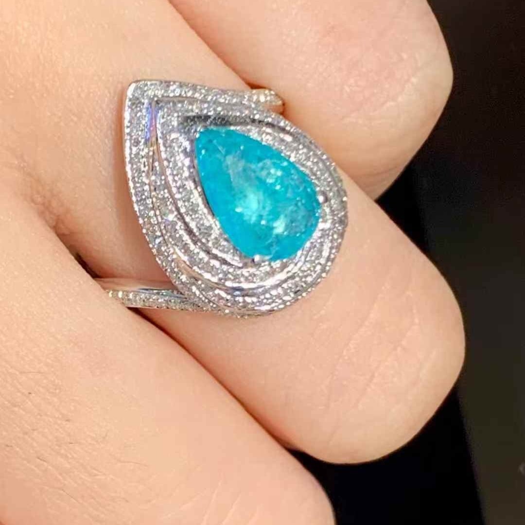 14k Gold 1.3 Ct Natural Paraiba Tourmaline & Diamond Ring - 5