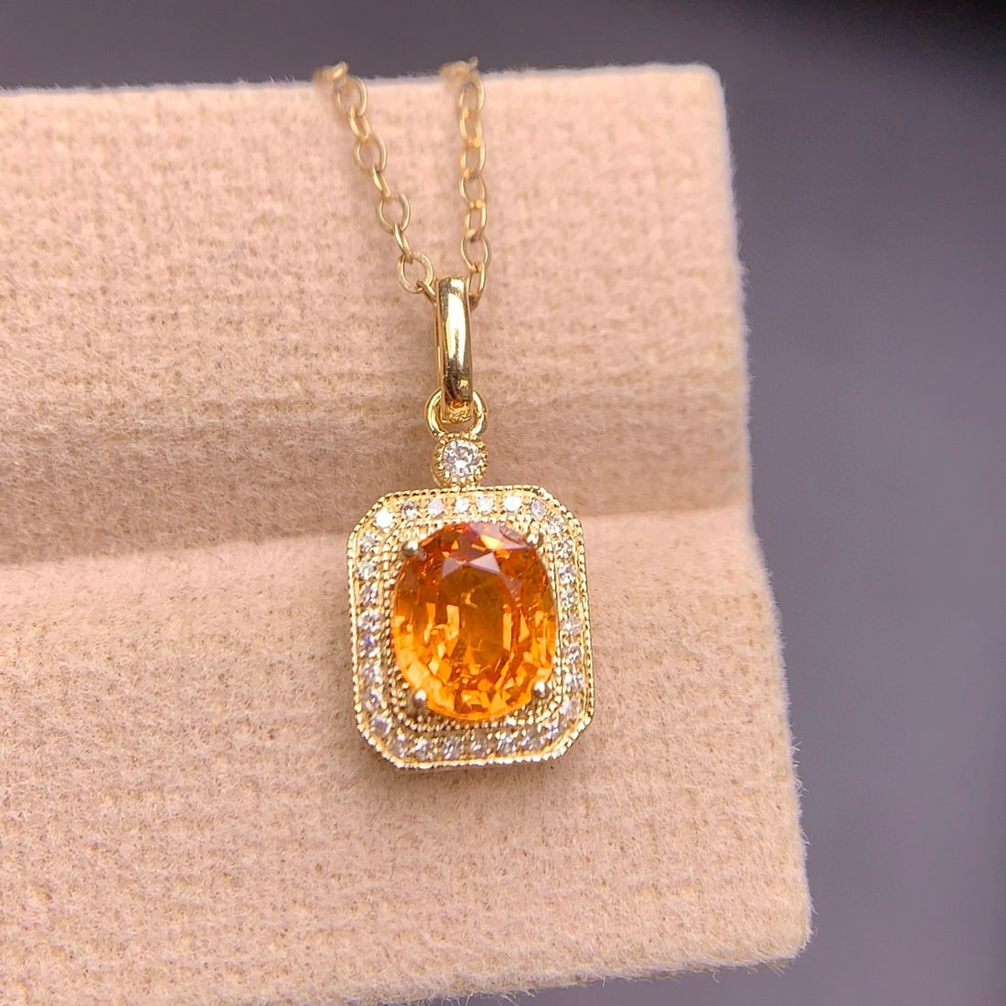 14k Gold 1.4 Ct Natural Spessartine & Diamond Pendant( Without Chain ) - 2