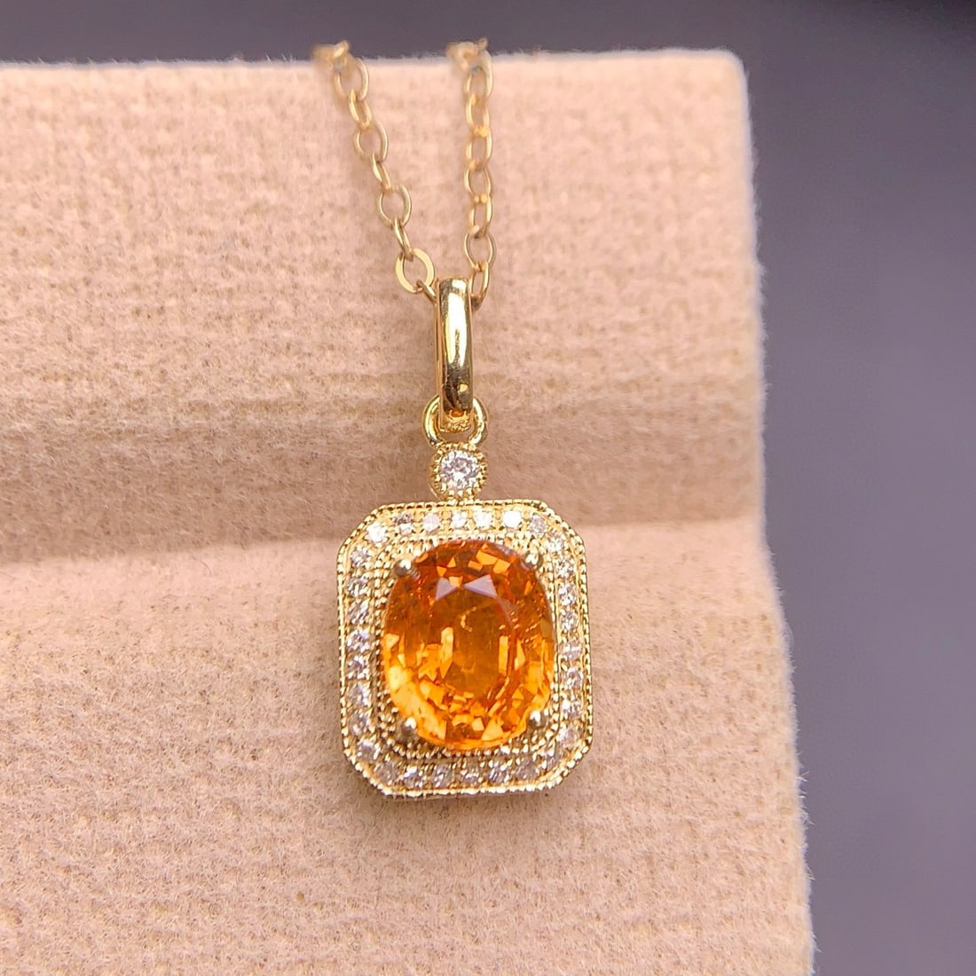 14k Gold 1.4 Ct Natural Spessartine & Diamond Pendant( Without Chain ) - 3