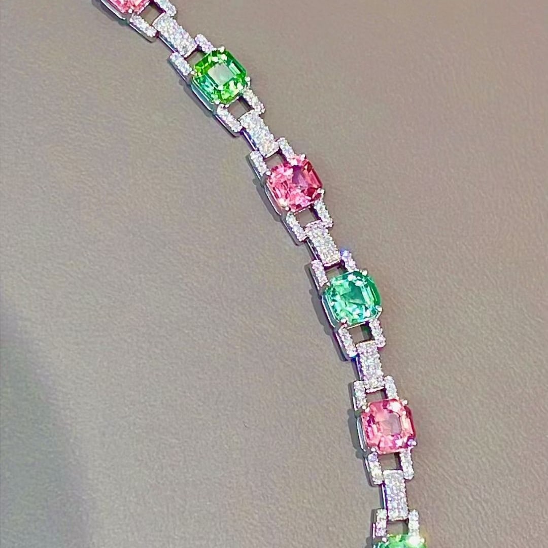 14k Gold 7.5 Ct Natural Tourmaline & Diamond Bracelet - 2