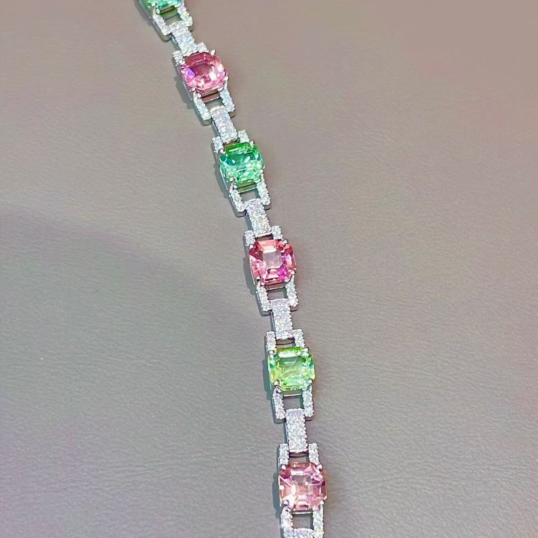 14k Gold 7.5 Ct Natural Tourmaline & Diamond Bracelet - 4