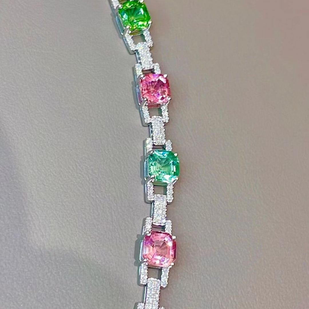 14k Gold 7.5 Ct Natural Tourmaline & Diamond Bracelet - 5