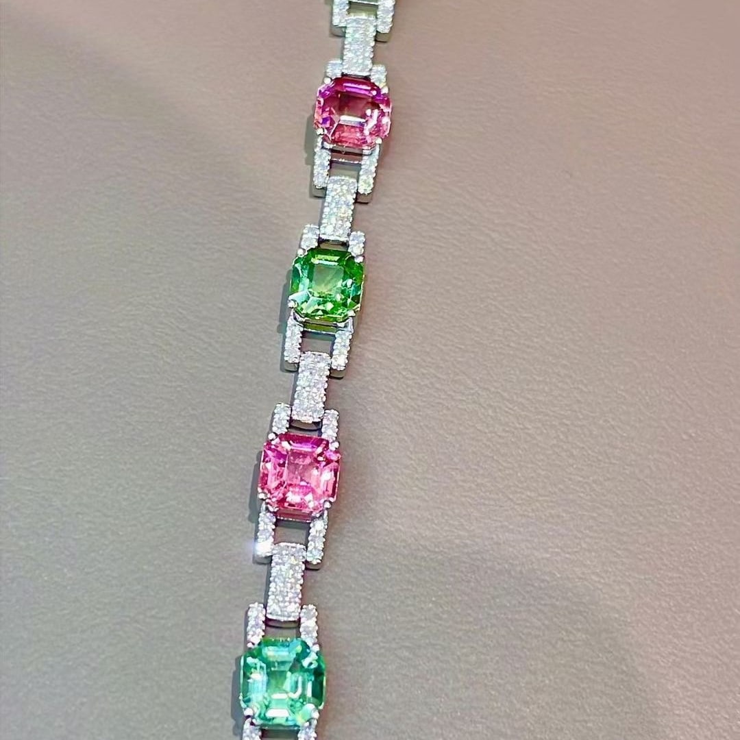 14k Gold 7.5 Ct Natural Tourmaline & Diamond Bracelet - 6