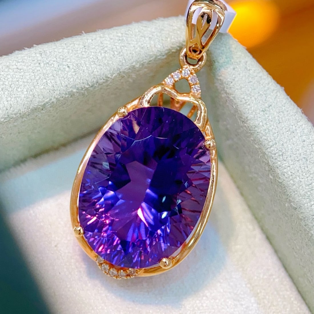 14k Gold 9.38 Ctw Natural Amethyst & Diamond Pendant( Without Chain ) - 4