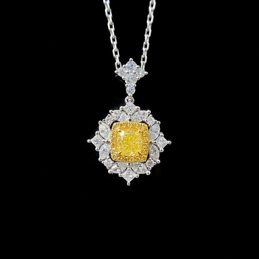 14k Gold 1.15 Ctw Natural Yellow Diamond & Diamond Necklace: Ref:231087181 // gold content:14k gold // main gemstone:yellow diamond // shape:cushion // carat weight:0. 50ct // color:yellow // treatment:natural // // adjacent gemstone 2 : diamond //