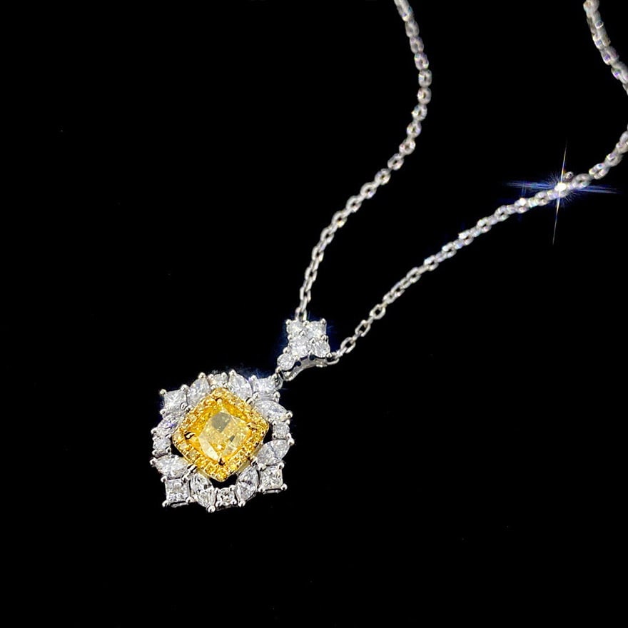 14k Gold 1.15 Ctw Natural Yellow Diamond & Diamond Necklace - 2